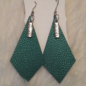 Green faux leather earrings